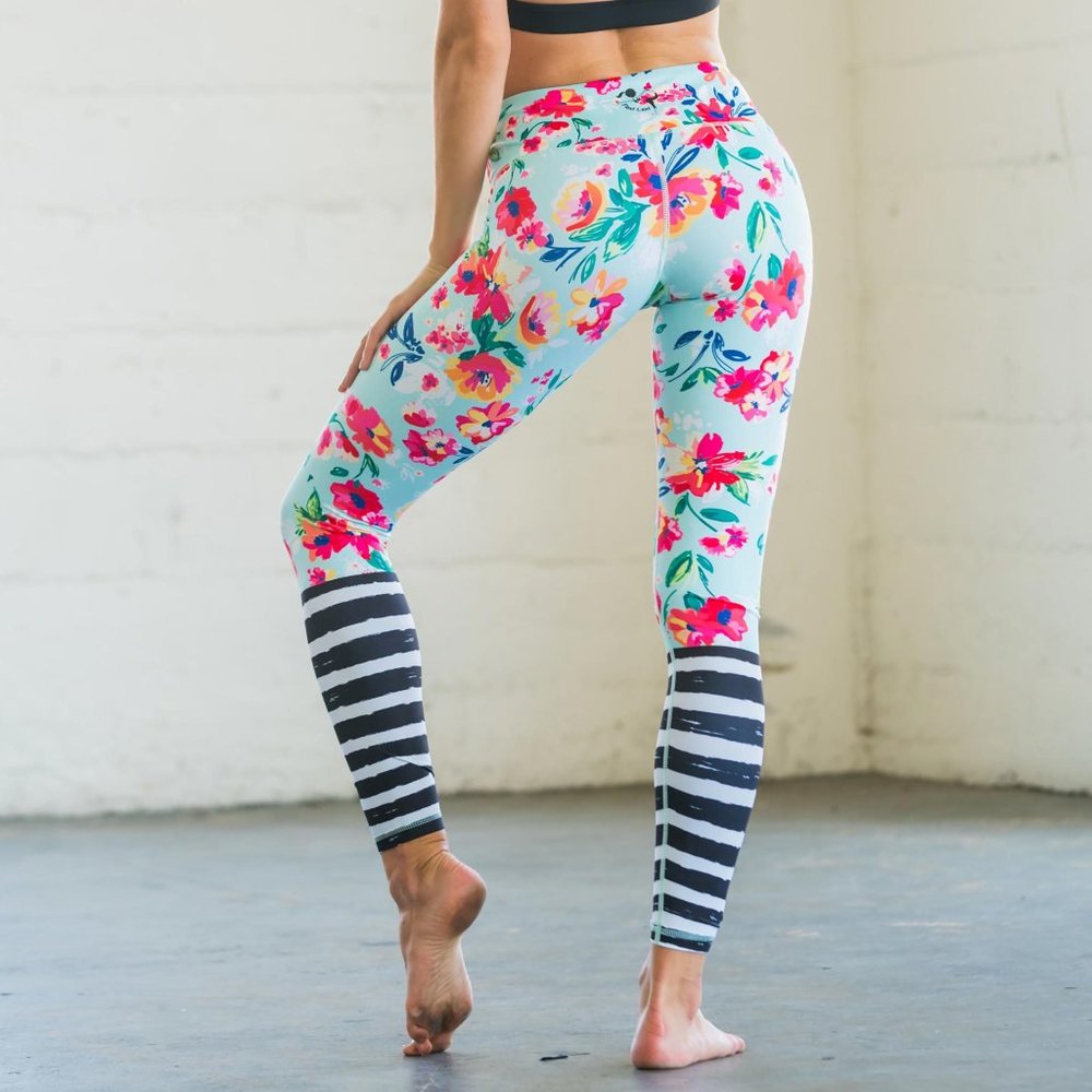 Flexi Lexi Floral and Stripes Leggings Yoga Pants